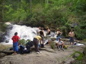 Tourgroup at waterfall