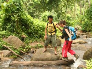 Crossing a jungle stream