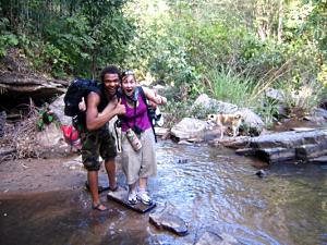 Crossing a jungle stream