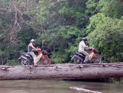 2 bikes crossing a stream