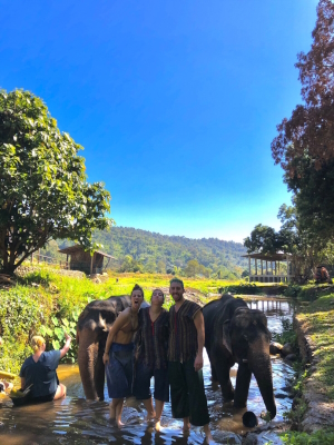 With elephant in a river in Chiang Mai